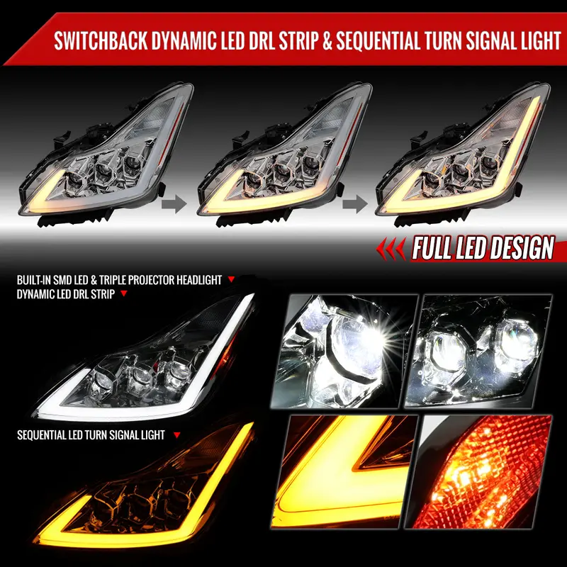 Spec-D 08-13 G37/14-15 Q60 2Dr Triple Projector Headlights Seq Clear 2