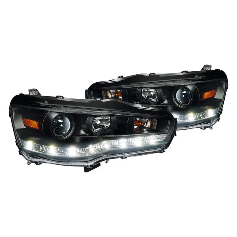 Spec-D 08-15 Lancer Evo Headlights Projector Led Strip Black/Clear 1