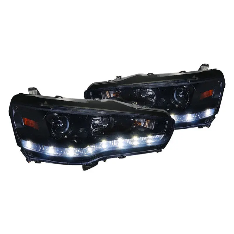 Spec-D 08-15 Lancer Evo Headlights Projector Led Strip Black/Smoked 1