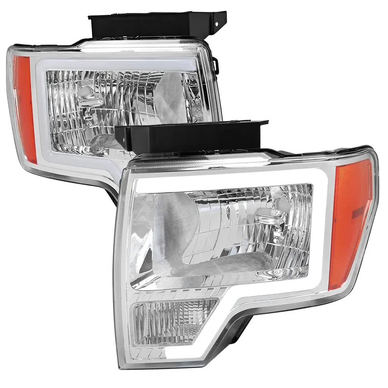 Spec-D 09-14 Ford F-150 Led Bar Headlights Amber Reflector Chrome 1