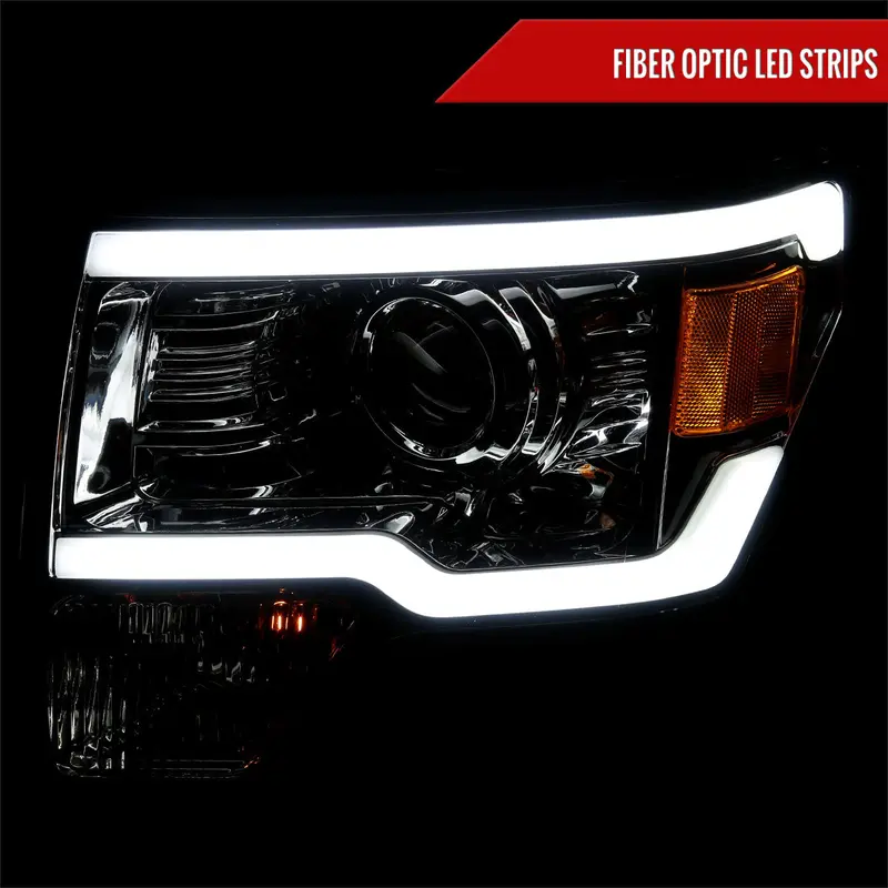 Spec-D 09-14 Ford F-150 Led Strip Projector Headlights Chrome/Smoked 2