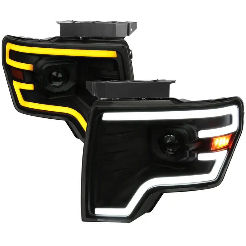 Spec-D 09-14 Ford F-150 Seq Led Projector Headlights Black Smoked 1