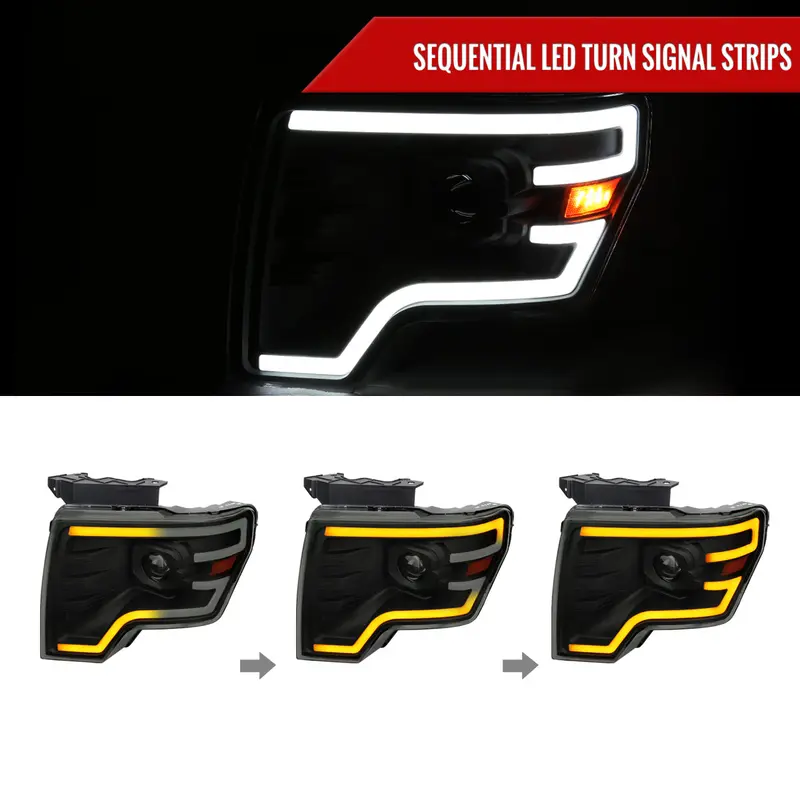 Spec-D 09-14 Ford F-150 Seq Led Projector Headlights Black Smoked 2