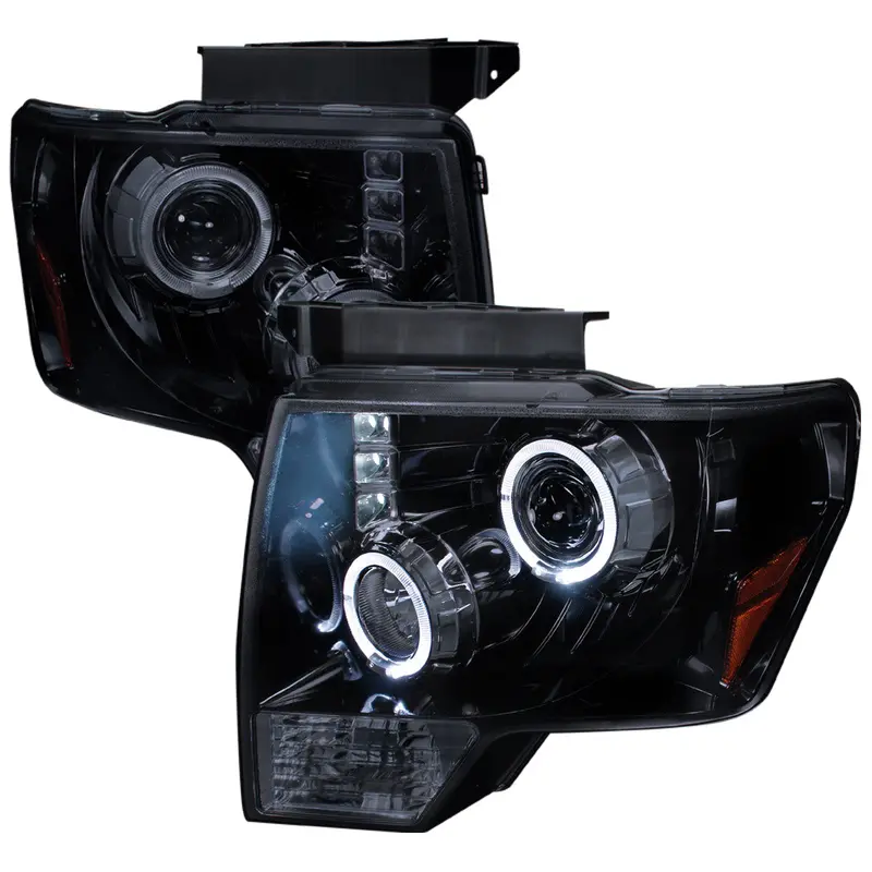 Spec-D 09-14 Ford F150 Dual Halo Projector Headlights Black/Smoked 1