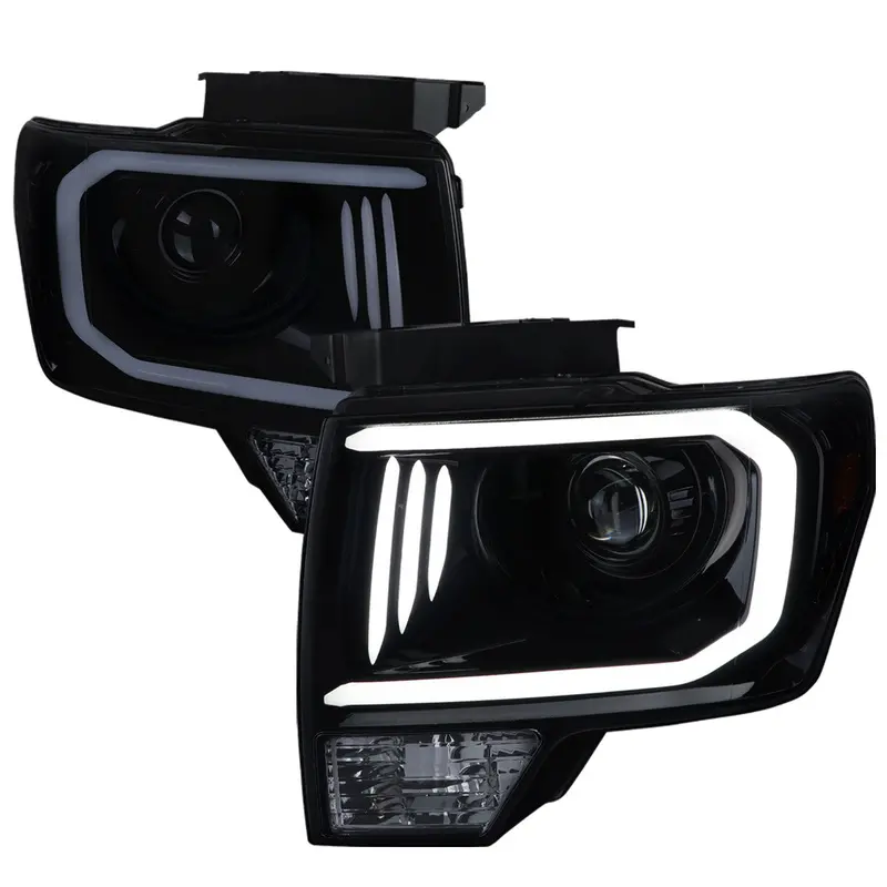Spec-D 09-14 Ford F150 Proj Headlights Led Bar Black/Smoked 1