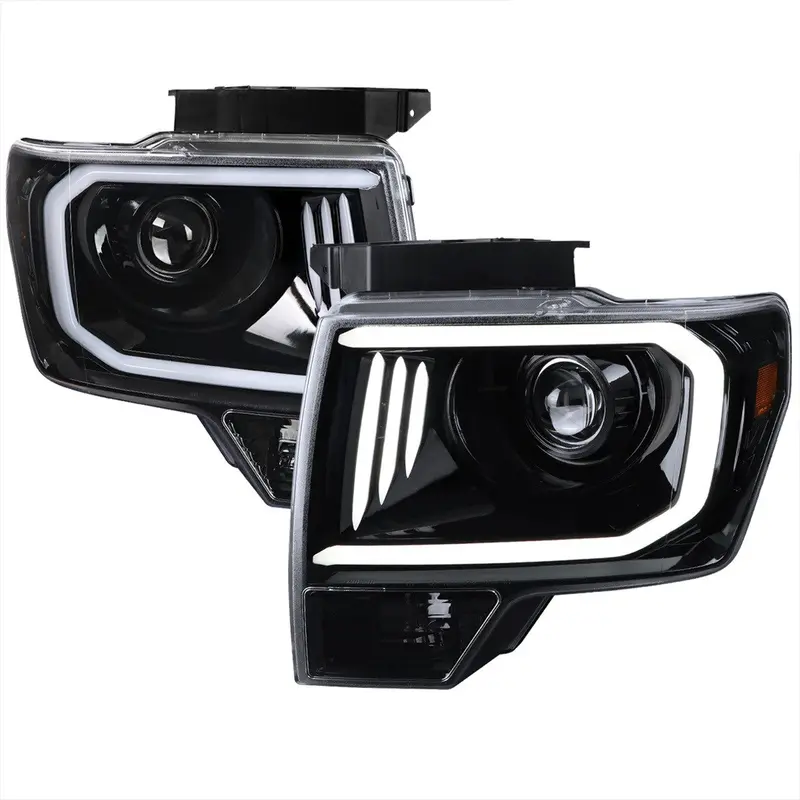 Spec-D 09-14 Ford F150 Projector Headlights Led Bar Black/Clear 1