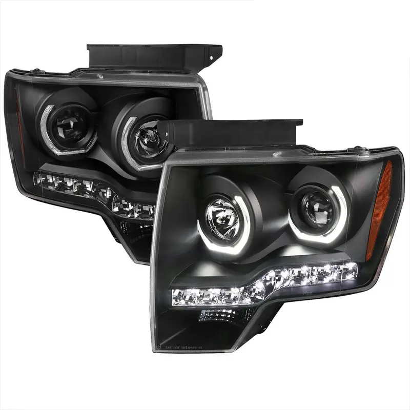 Spec-D 09-14 Ford F150 U-Ring Halo Projector Headlights Black 1