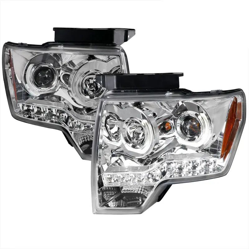 Spec-D 09-14 Ford F150 U-Ring Halo Projector Headlights Chrome 1