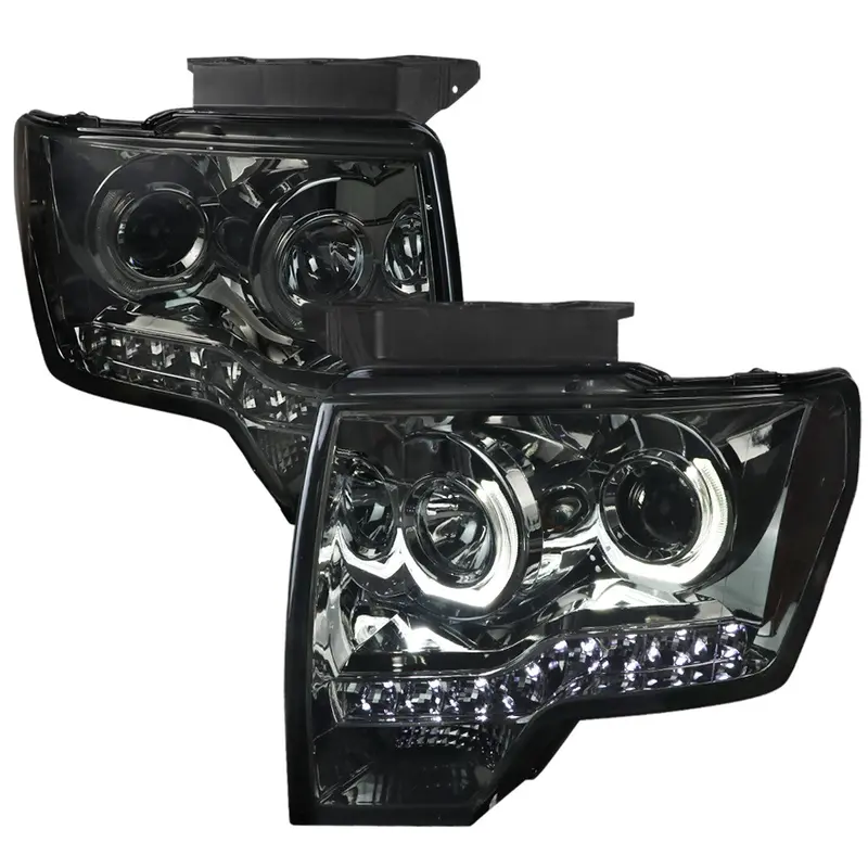 Spec-D 09-14 Ford F150 U-Ring Halo Projector Headlights Led Smoked 1