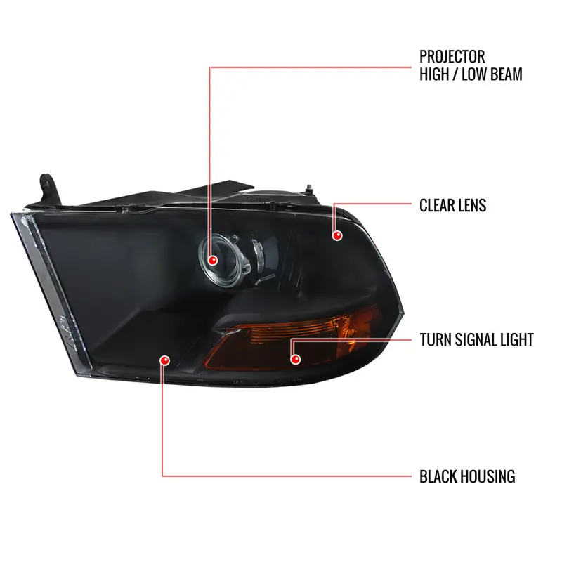 Spec-D 09-18 Dodge Ram 1500 Retro Projector Headlights Black 2