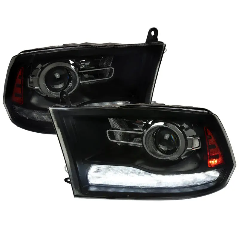 Spec-D 09-18 Ram 1500 2500 3500 Headlights Sequential Led Bar Smoked 1