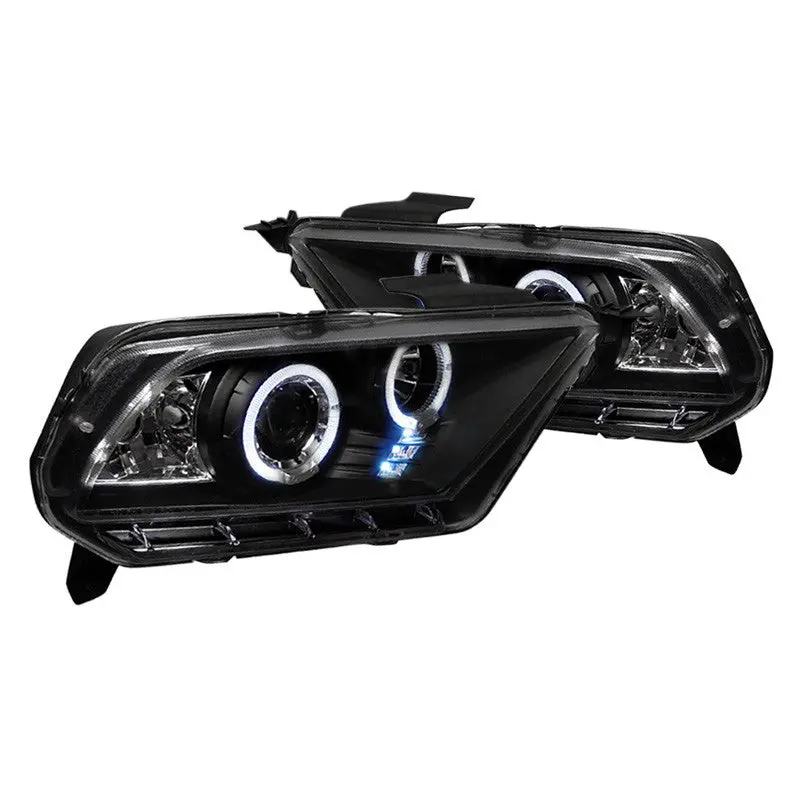 Spec-D 10-14 Ford Mustang Halo Projector Headlights Black 1