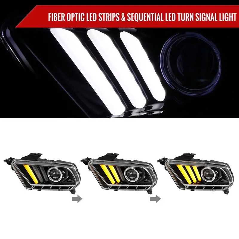 Spec-D 10-14 Ford Mustang Headlights Sequential Turn Signals Black 2