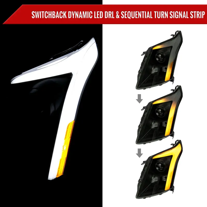 Spec-D 10-16 Cadillac Srx Sequential Led Headlights Black/Smoked 2