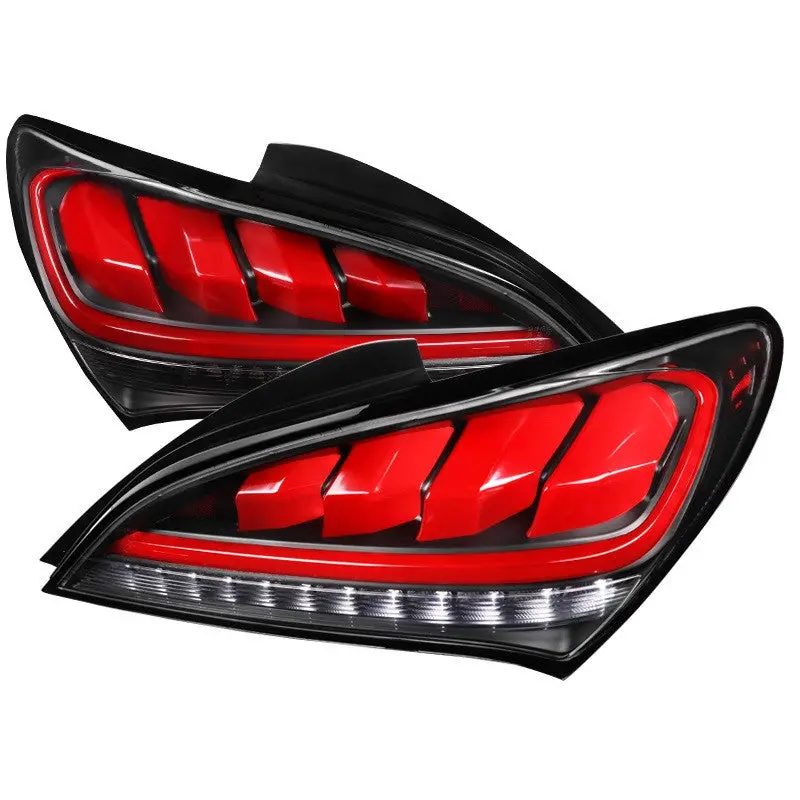 Spec-D 10-16 Hyundai Genesis Led Tail Lights Black Clear Lens Red Bar 1