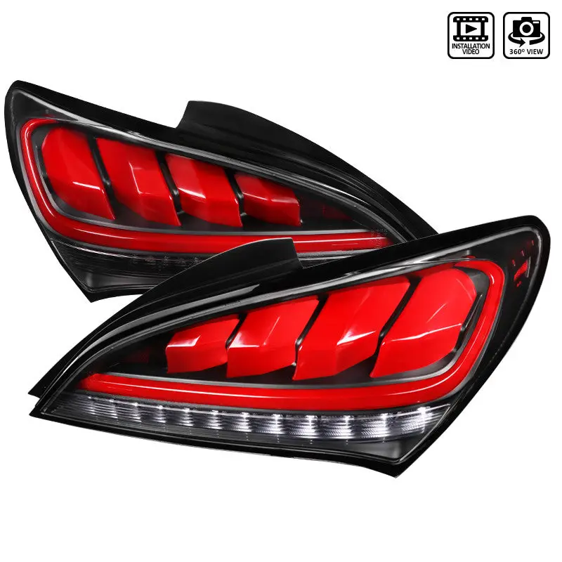 Spec-D 10-16 Hyundai Genesis Led Tail Lights Black Clear Lens Red Bar 2