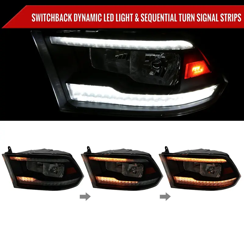 Spec-D 10-18 Dodge Ram/ 19-21 Ram Classic Seq Bar Headlights Black 2