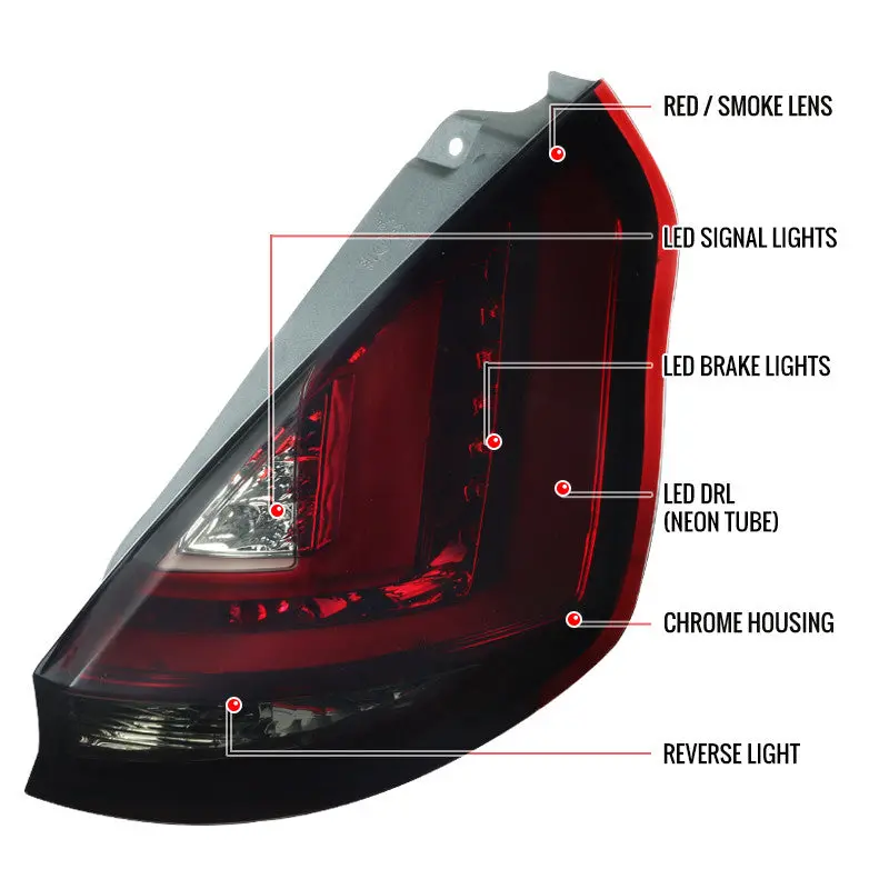 Spec-D 11-13 Ford Fiesta Hatchback Led Tail Lights Chrome/Red Smoked 2