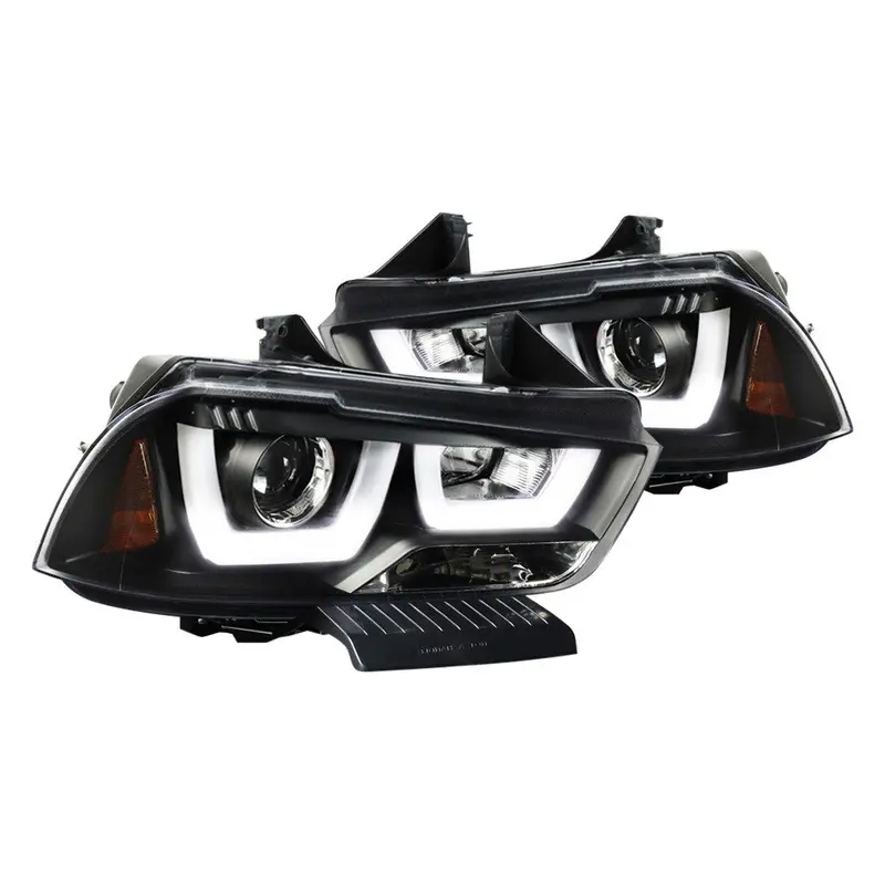 Spec-D 11-14 Dodge Charger Black Projector U Shape Halo Headlights 1