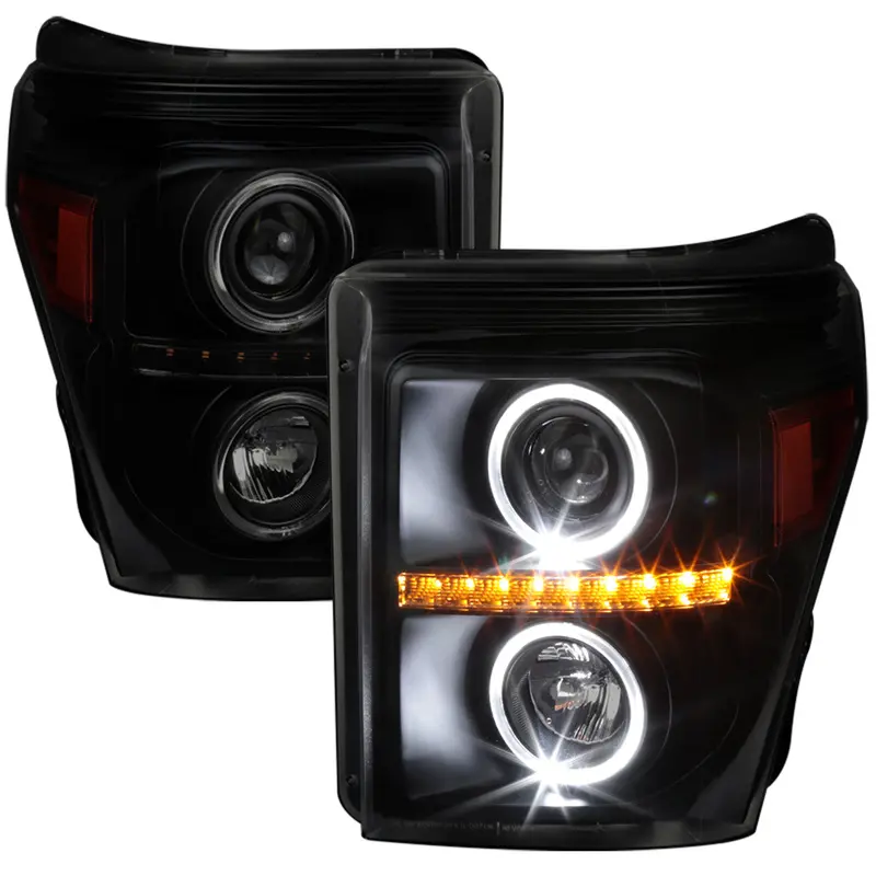 Spec-D 11-16 Ford F-250/F-350/F-450/F-550 Headlights Halo Black/Smoked 1