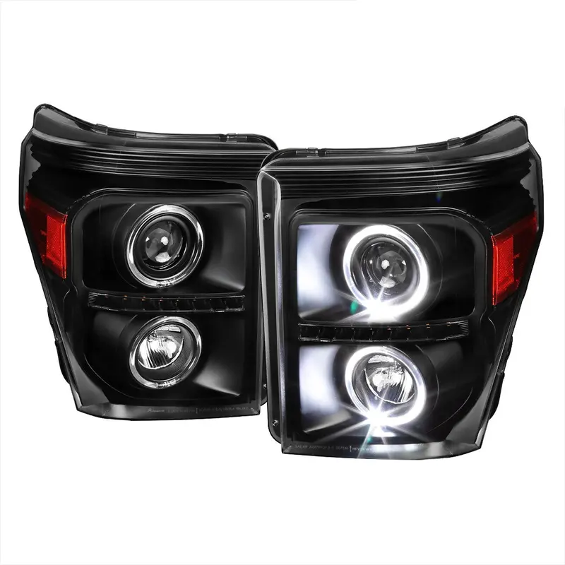 Spec-D 11-16 Ford F-250/F-350/F-450/F-550 Headlights Halo Matte Black 1