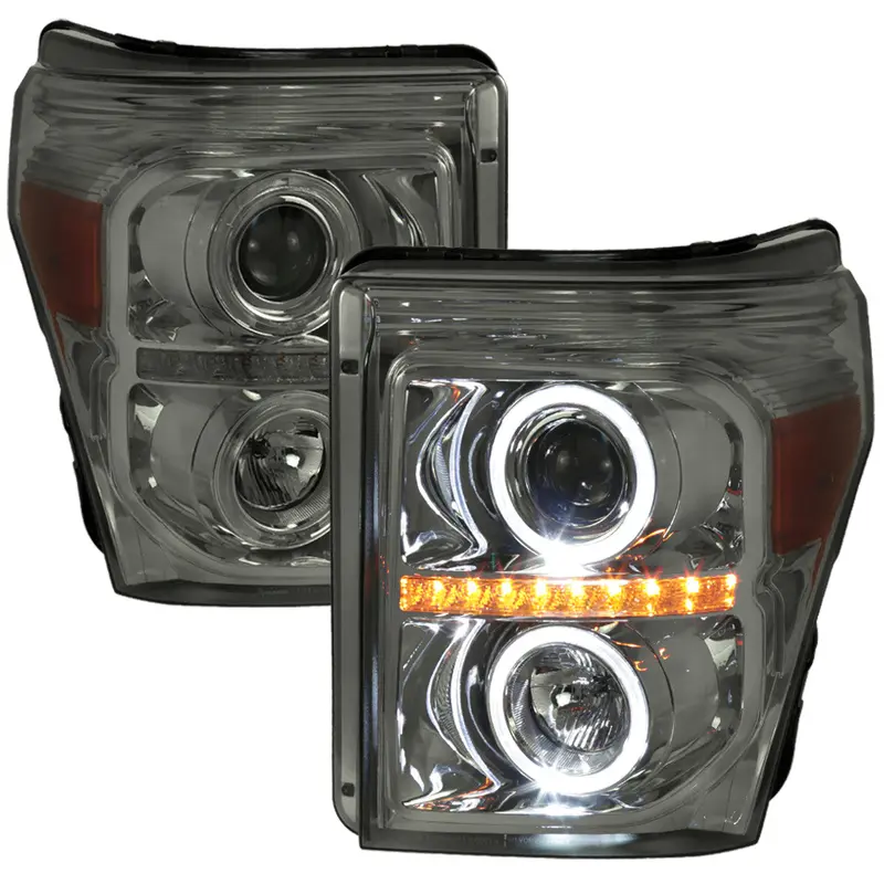 Spec-D 11-16 Ford F250 F350 F450 Pro Headlights Chrome Smoked 1
