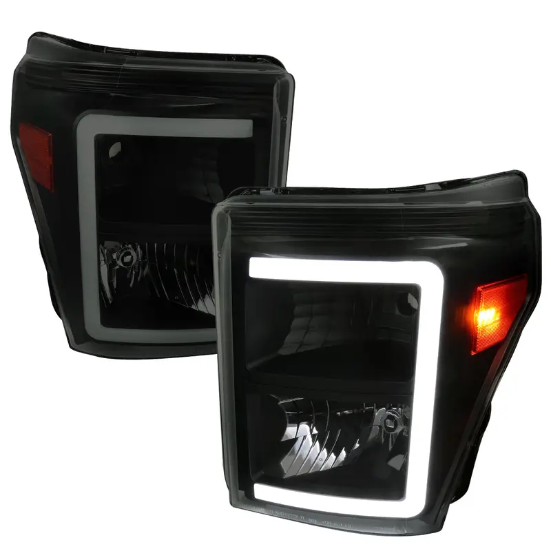 Spec-D 11-16 Ford Super Duty Headlights Led C-Bar Smoked. 1