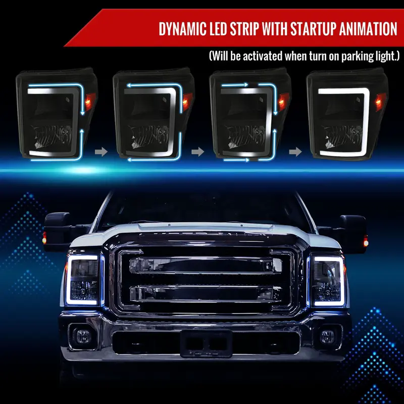 Spec-D 11-16 Ford Super Duty Headlights Led C-Bar Smoked. 2