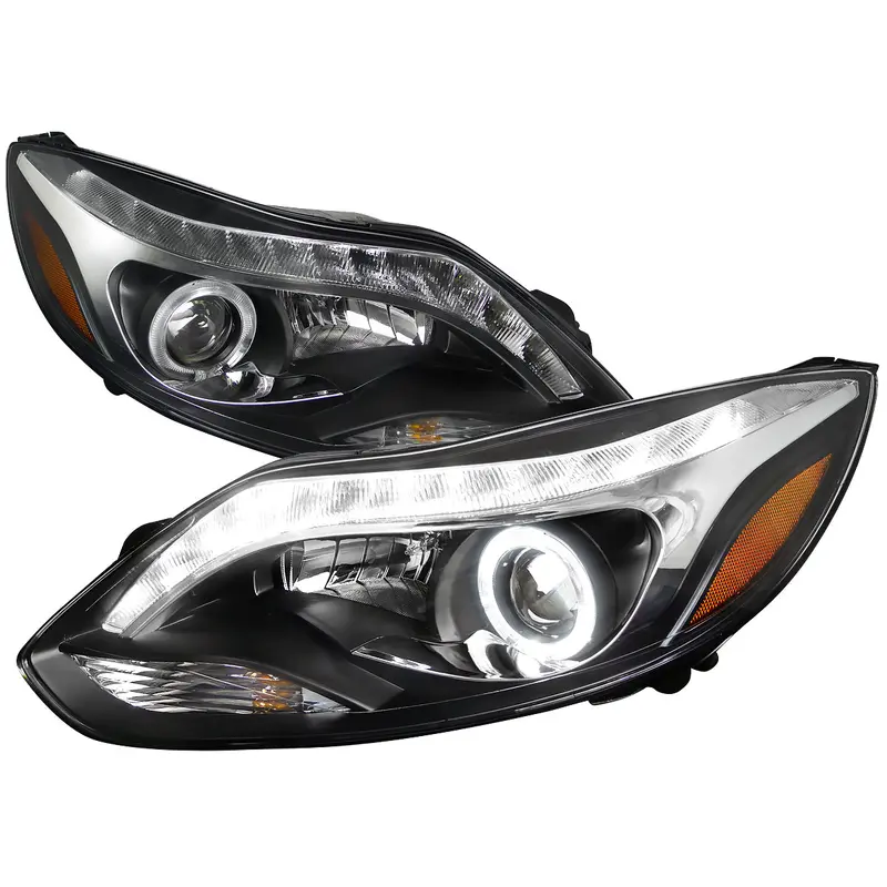 Spec-D 12-14 Ford Focus Halo Projector Headlights Led Strip Black 1