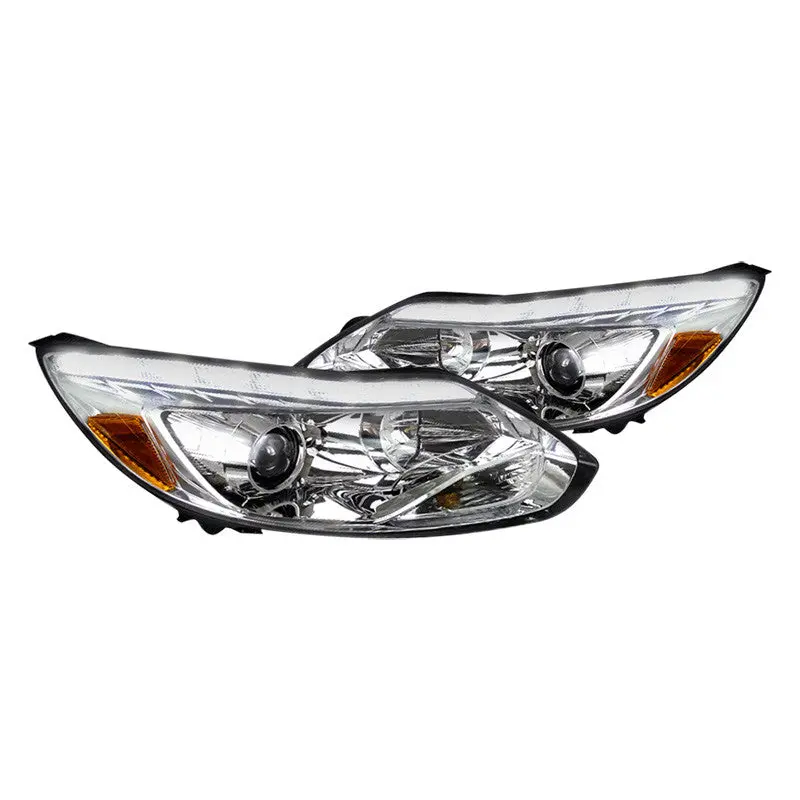 Spec-D 12-14 Ford Focus Headlights Led Strip Projector Chrome/Clear 1