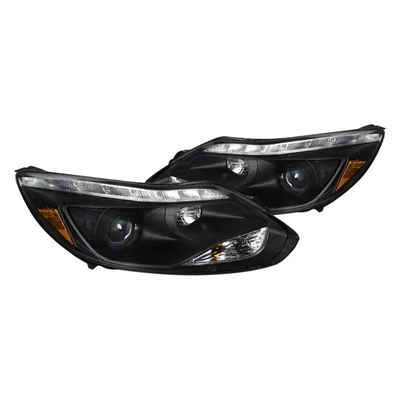 Spec-D 12-14 Ford Focus Headlights Led Strip Projector Matte Black 1