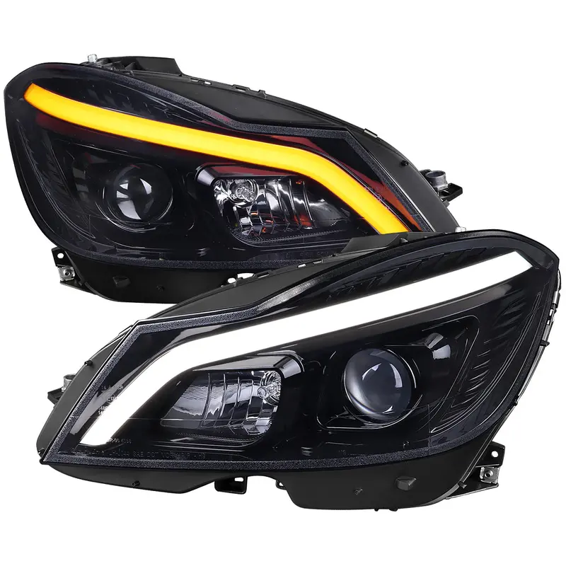 Spec-D 12-14 Mercedes W204 C-Class Seq Bar Pro Headlights Black Smoked 1