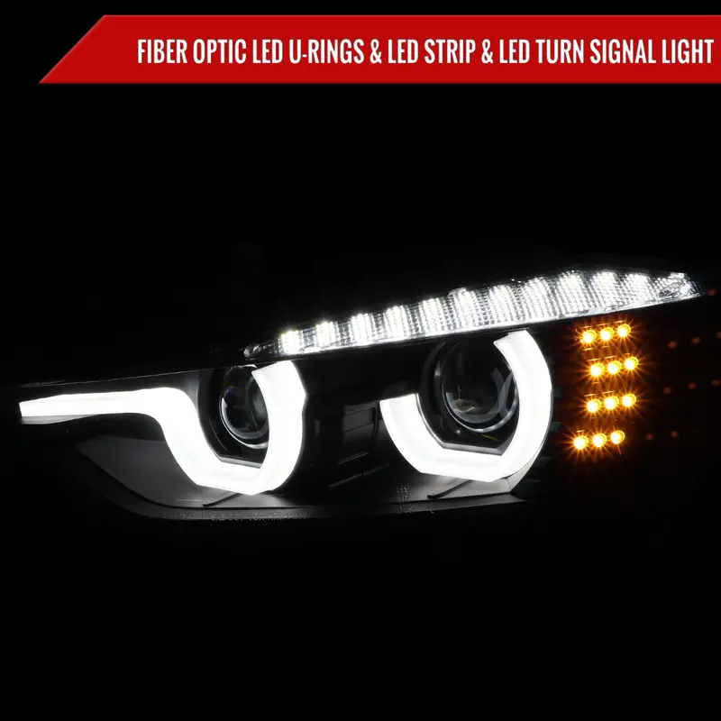 Spec-D 12-15 F30 3-Series 4Dr Dual U-Bar Projector Headlights Black 2