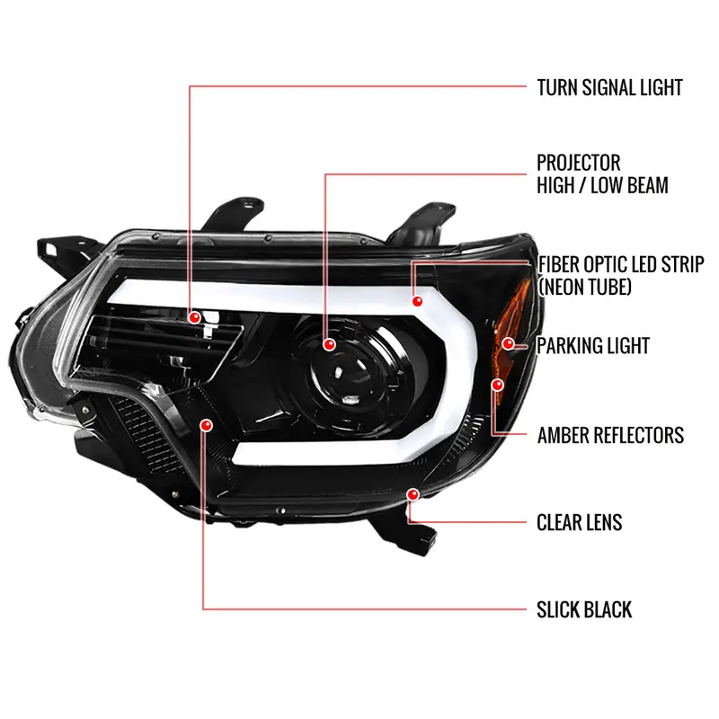 Spec-D 12-15 Tacoma Projector Headlights Led Bar Black 2