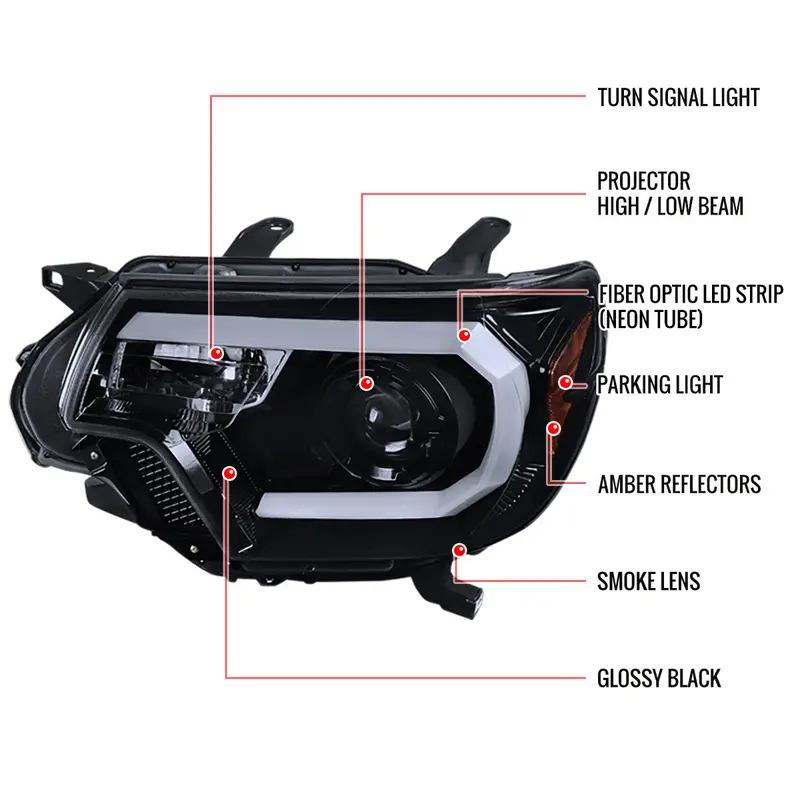 Spec-D 12-15 Tacoma Projector Headlights Led Bar Black Smoked 2