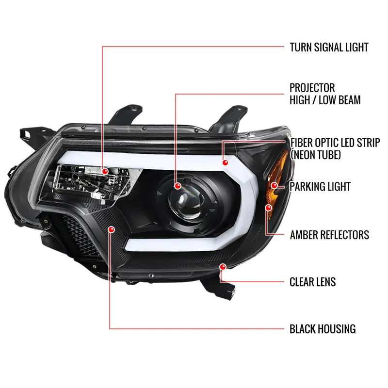 Spec-D 12-15 Toyota Tacoma Pro Headlights Led Bar Black 2