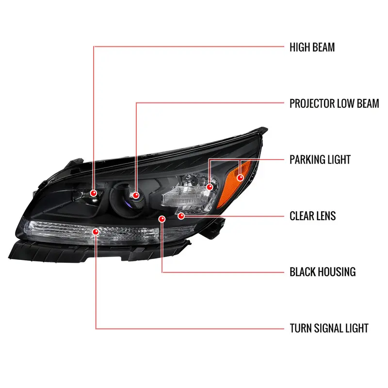 Spec-D 13-16 Chevy Malibu Oem Style Projector Headlights Black 2