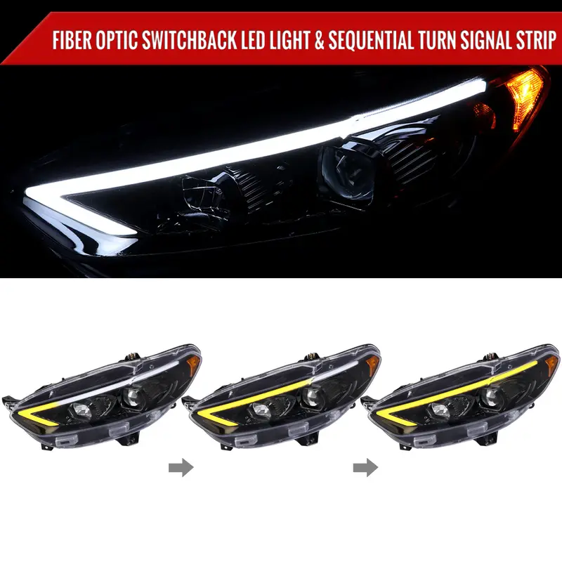 Spec-D 13-16 Ford Fusion Headlights Switchback Sequential Jet Black 2