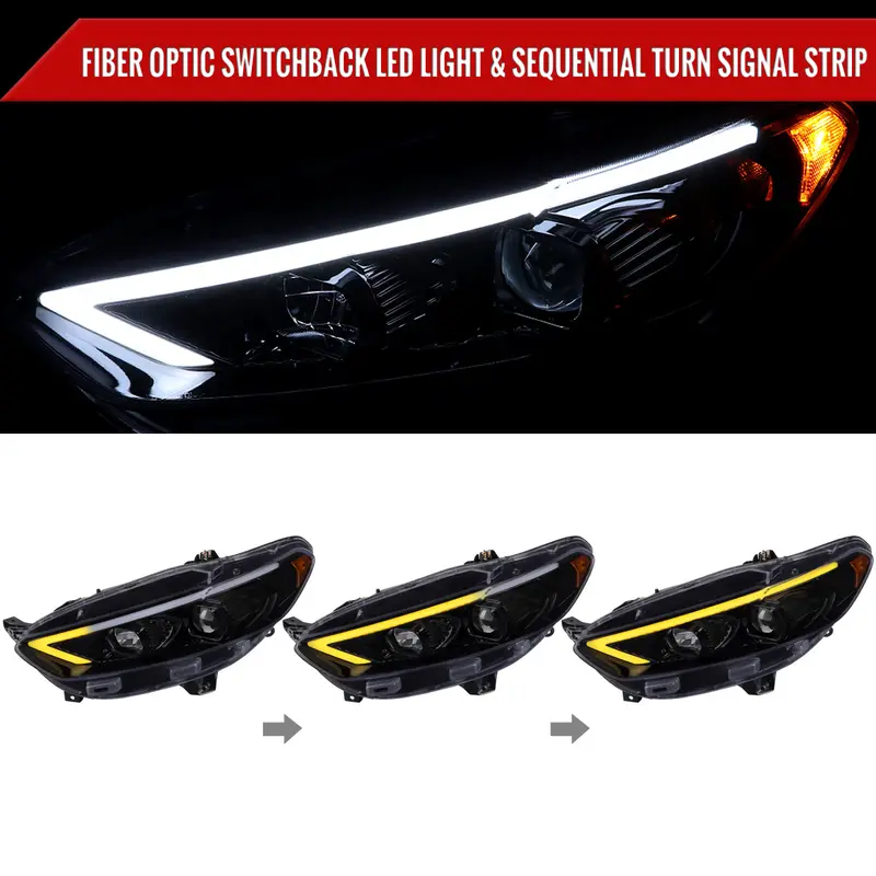 Spec-D 13-16 Ford Fusion Seq Projector Headlights Gl Black W/Smoked 2