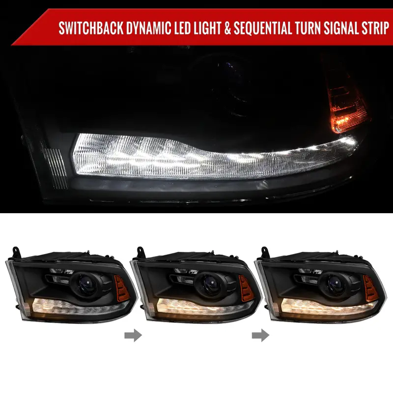 Spec-D 13-18 Ram 1500 2500 3500 Seq Bar Projector Headlights Black 2