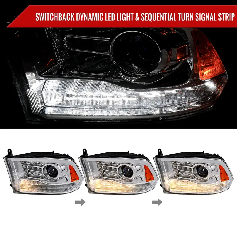 Spec-D 13-18 Ram 1500 2500 3500 Seq Bar Projector Headlights Chrome 2