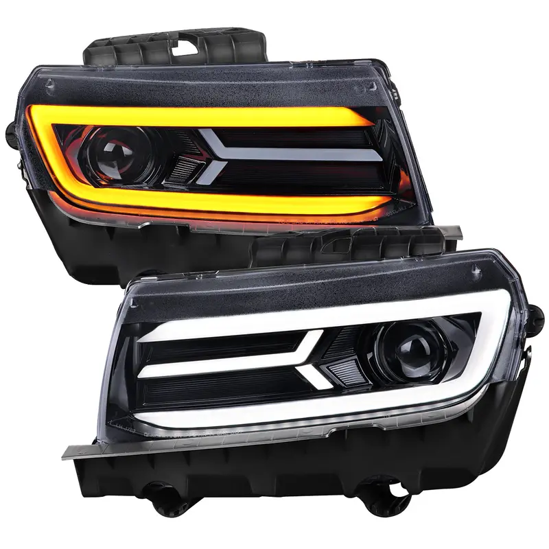 Spec-D 14-15 Chevy Camaro Headlights Seq Led Strip Black/Smoked 1