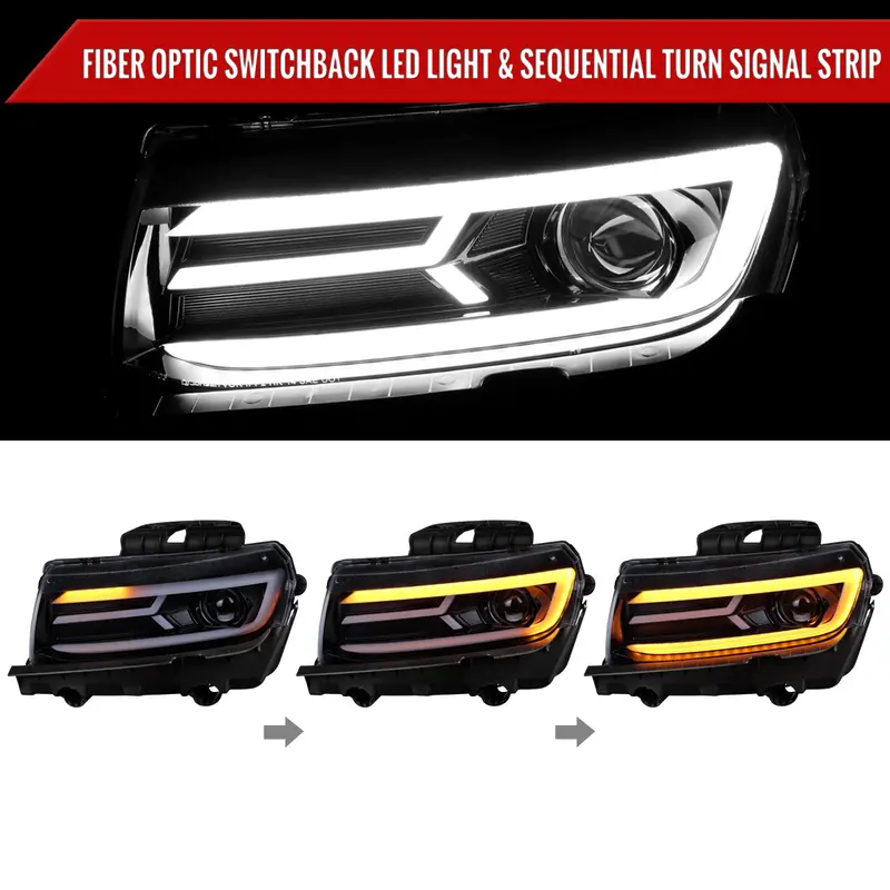 Spec-D 14-15 Chevy Camaro Headlights Seq Led Strip Black/Smoked 2
