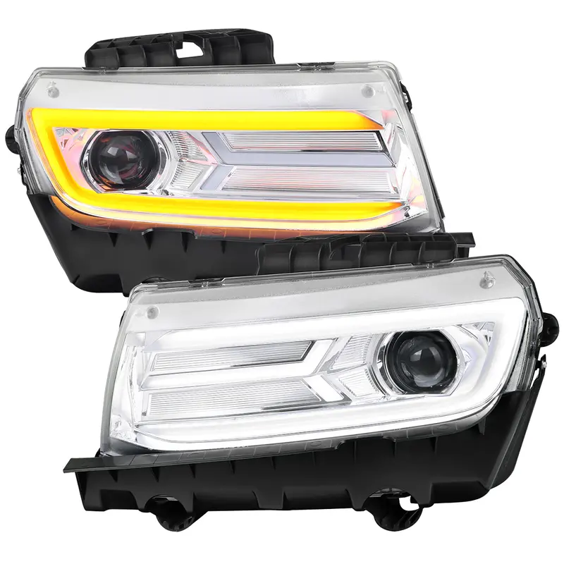 Spec-D 14-15 Chevy Camaro Projector Headlights Seq Led Strip Chrome 1
