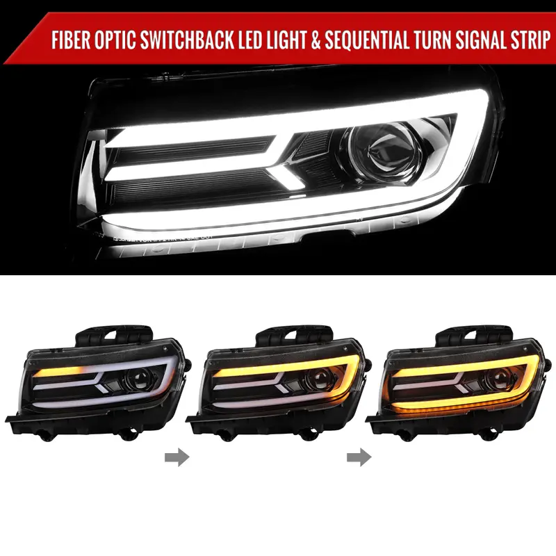 Spec-D 14-15 Chevy Camaro Sequential Headlights Jet Black 2