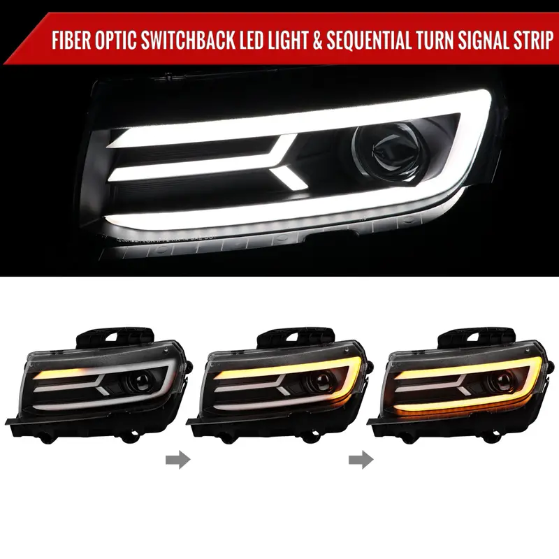 Spec-D 14-15 Chevy Camaro Sequential Headlights Matte Black 2