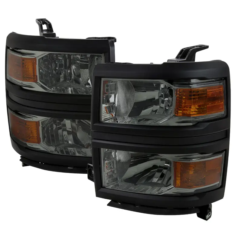 Spec-D 14-15 Chevy Silverado 1500 Headlights Chrome/Smoked Black Trim 1