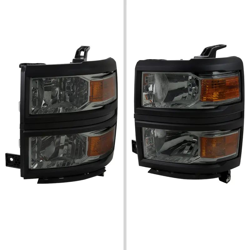 Spec-D 14-15 Chevy Silverado 1500 Headlights Chrome/Smoked Black Trim 2