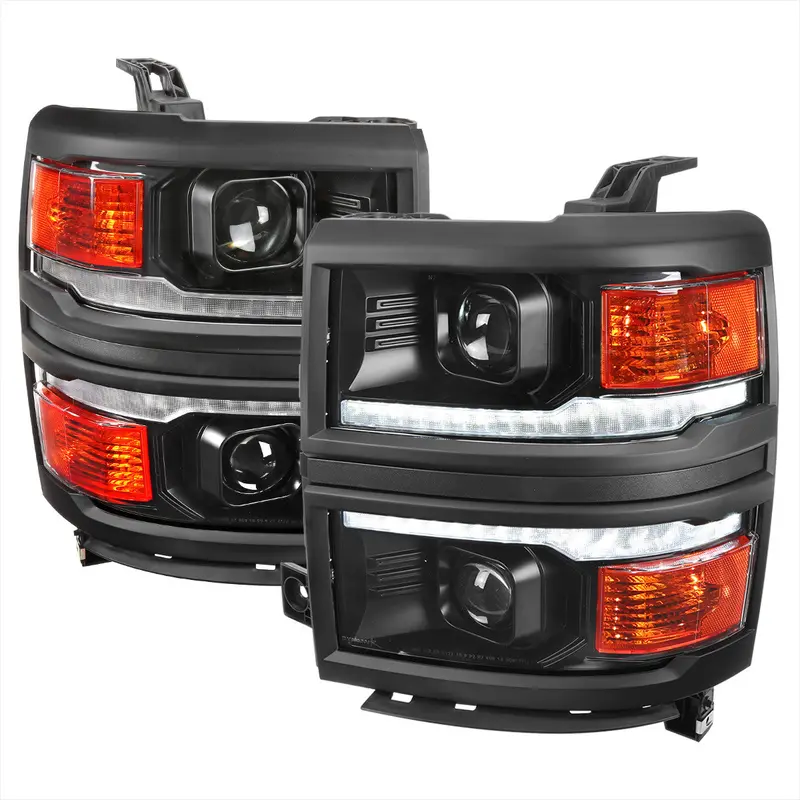 Spec-D 14-15 Silverado 1500 Pro Eadlights Seq Led Black Trim 1