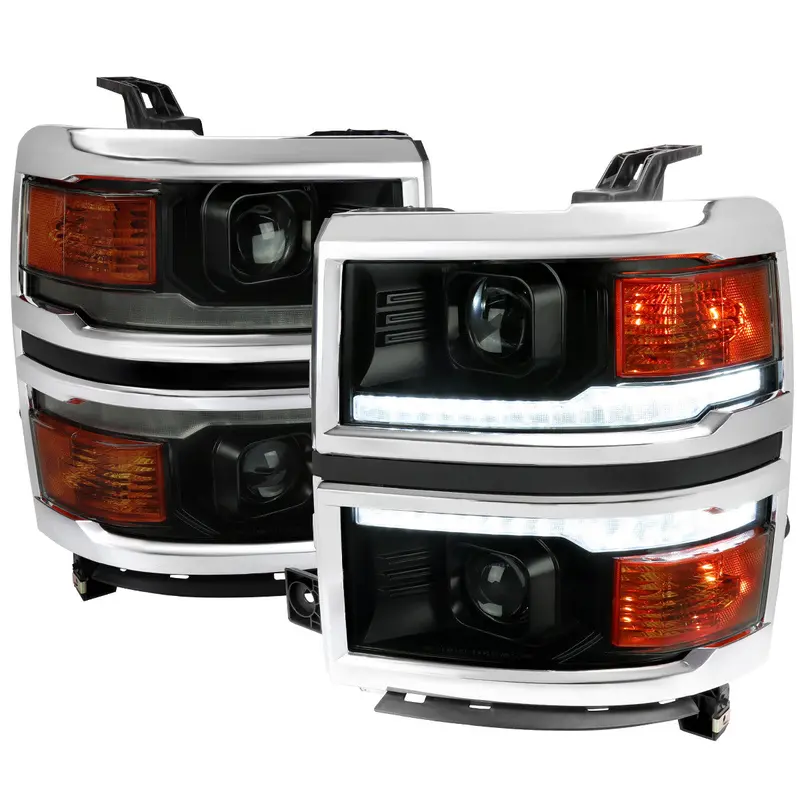 Spec-D 14-15 Silverado 1500 Seq Headlights Black Chrome Trim 1